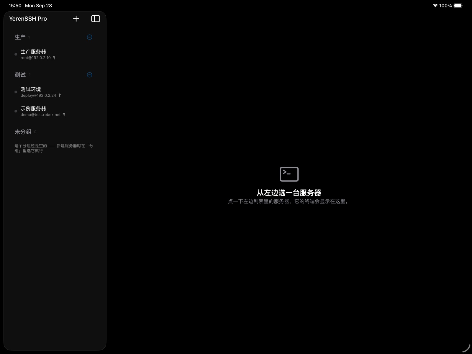 iPad 横屏:服务器列表与分组